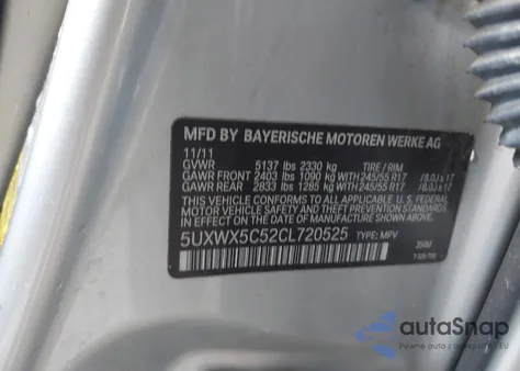 2012 BMW X3 xDrive28I из США, поврежденный, VIN 5UXWX5C52CL720525